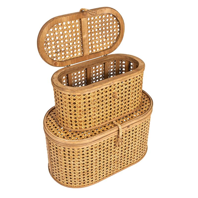 Decorative Woven Rattan Storage Boxes - 15.3"L x 10.3"W x 8.3"H