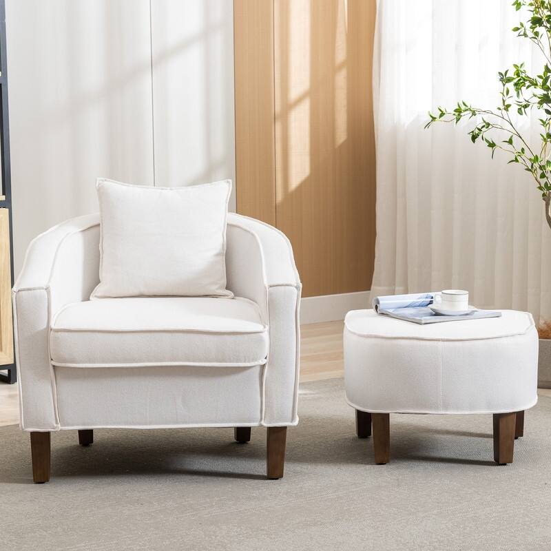 SEYNAR Mid Century Modern Barrel Chair Upholstered Club Accent Chair with Ottoman
