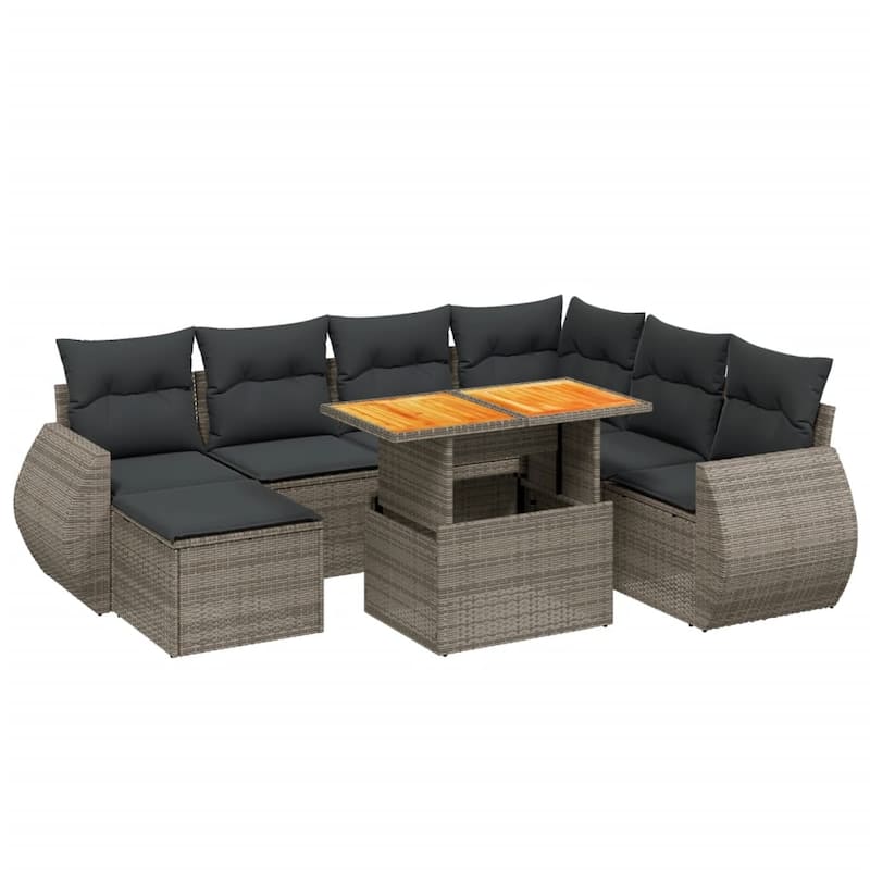 vidaXL Patio Sofa Set with Cushions Outdoor Conversation Furniture Poly Rattan - 21.7 x 24.4 x 27.2