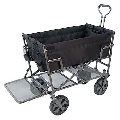 Mac Sports Double Decker Wagon: Black - Collapsible Outdoor Utility Garden Cart, 150 Lb Capacity, 32.5 x 17.5 x 10.5"