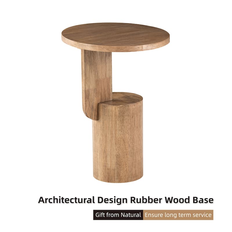 COZAYH Modern Small Drink Table with Geometric Base, Minimalist Tall End Table for Small Space, Natural