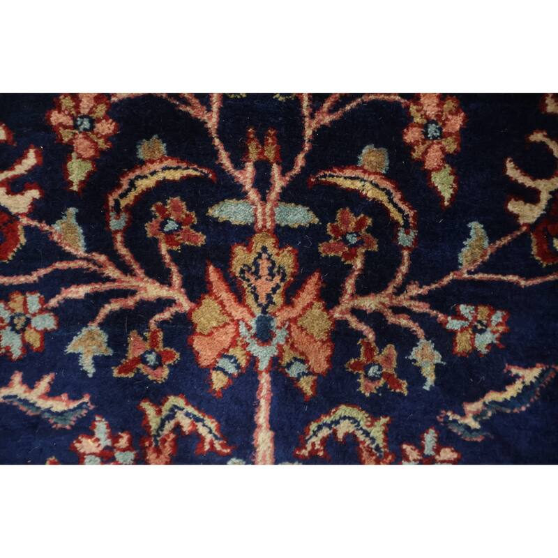 Hand Knotted Oriental 100% Wool Carpet Traditional All-Over Navy Blue & Blues Sarouk Area Rug - 10' 0'' X 8' 2''