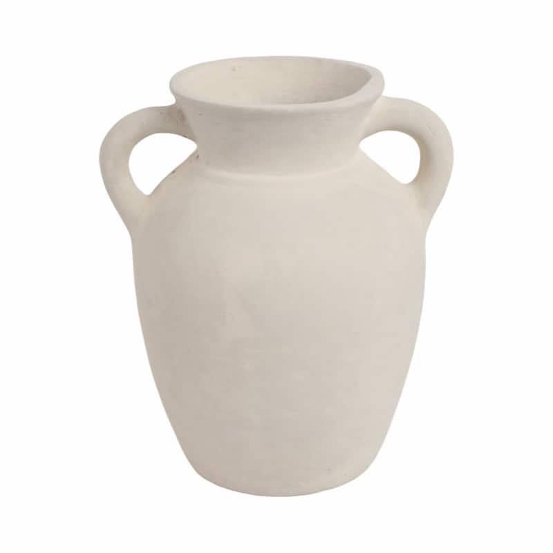 Handcrafted Terracotta Pottery Vase with Amphora Shape and Handles - White - 8" x 7" x 9.25"