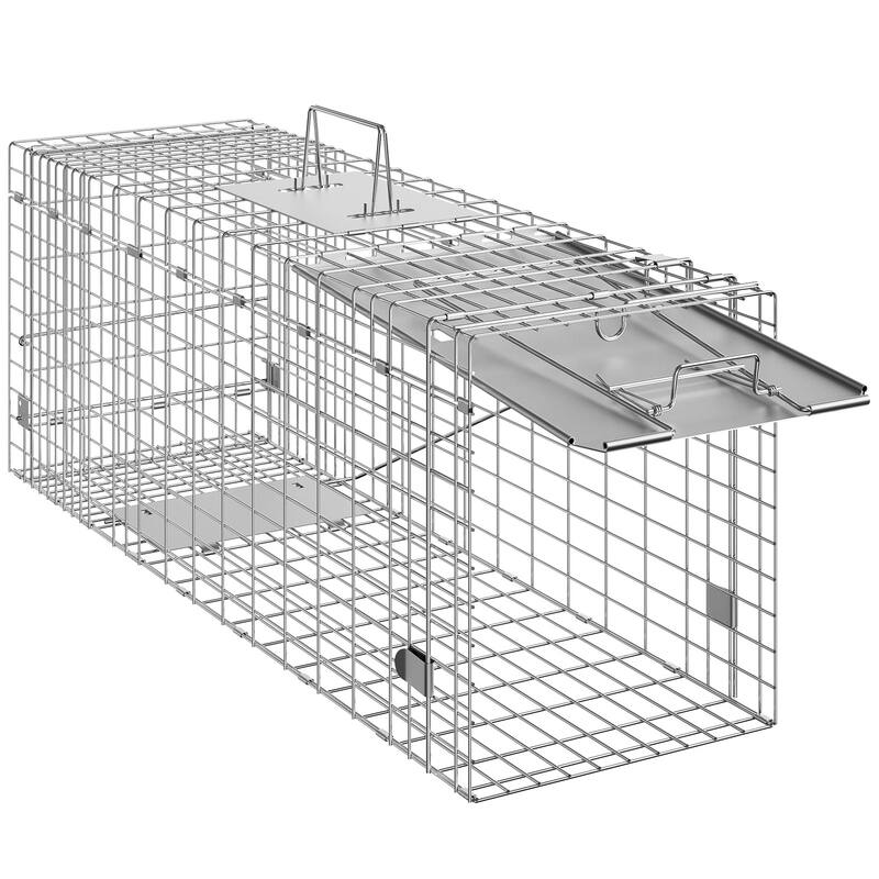 31" x 10" x 12" Galvanized Iron Humane Live Animal Cage Trap - Folding for Rabbits, Cats, Squirrels, Raccoons & More
