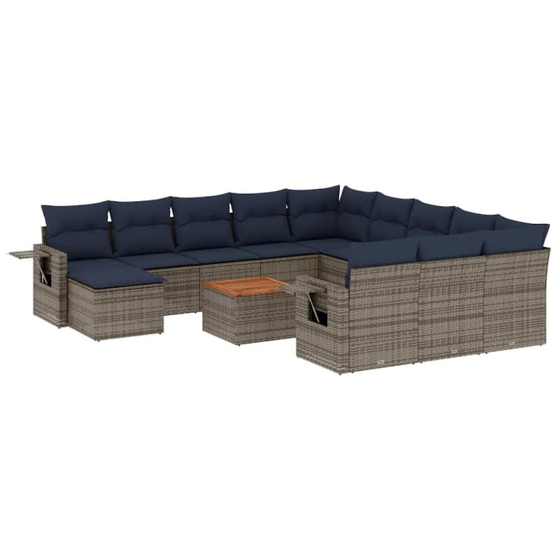 vidaXL 13 Piece Patio Sofa Set with Cushions Black Poly Rattan - 24.4" x 24.4" x 27.2"