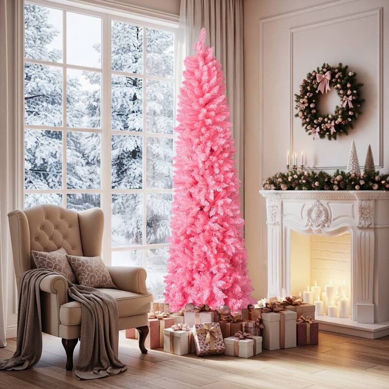 7.5 FT Pink Unlit Artificial Pencil Christmas Tree