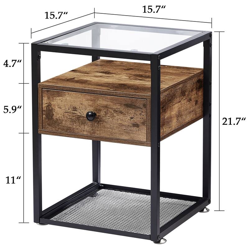 VECELO Modern 1- Drawer Nightstands with Tempered Glass Top