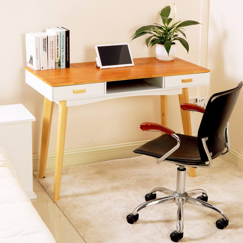 Modern Simple Style Computer Desk with Drawers - Natural + White