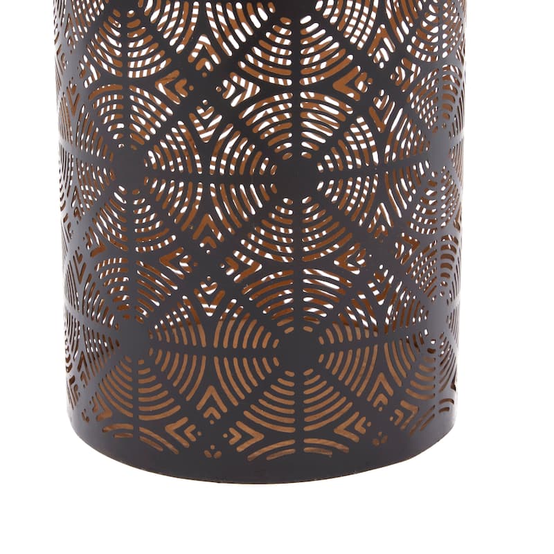 Dark Brown Metal Decorative Geometric Indoor Outdoor Candle Lantern (Set of 3)