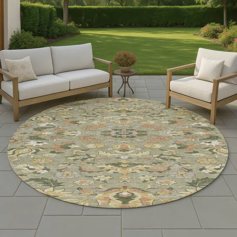 Machine Washable Indoor/ Outdoor Traditional Lanelle Chantille Rug - Sage - 8' x 8'