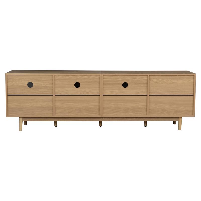 Boho TV Stand for TVs up to 85", Modern Entertainment Center with Rattan Doors, Drawers, Media Console Table for Living Room