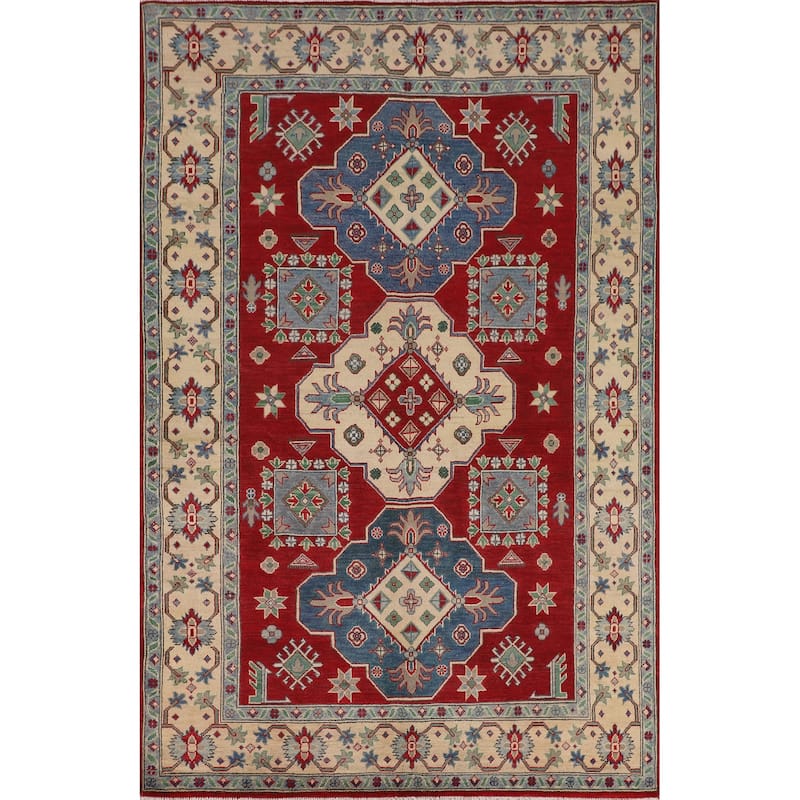 Oriental / Geometric Kazak Area Rug Handmade Wool Carpet - 5'6" x 8'2"