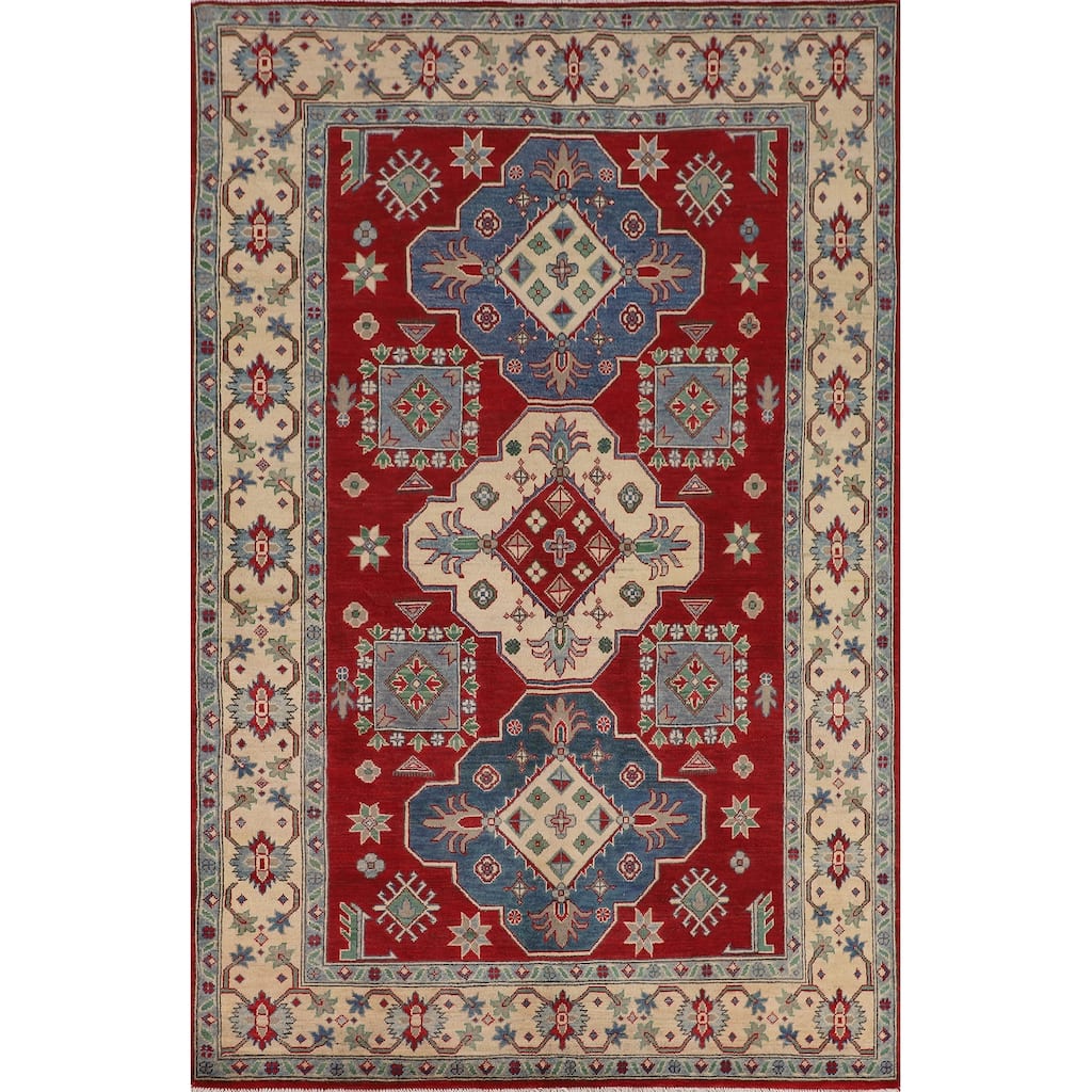 Oriental / Geometric Kazak Area Rug Handmade Wool Carpet - 5'6" x 8'2"