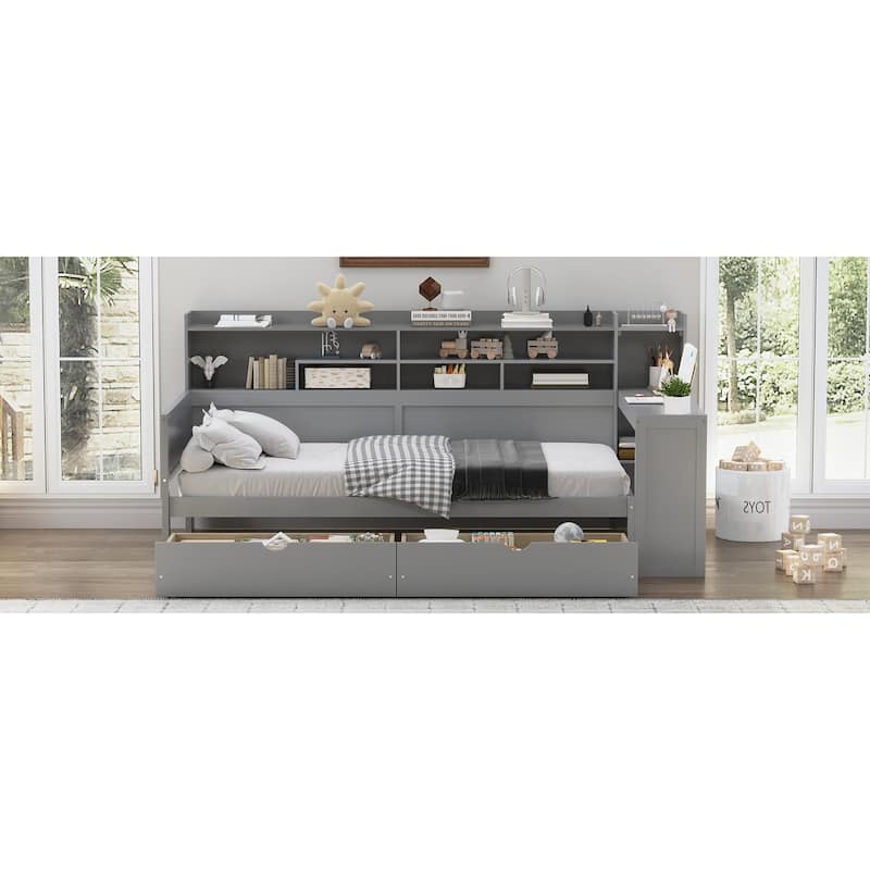 Wooden Twin Size Daybed with Storage Shelves