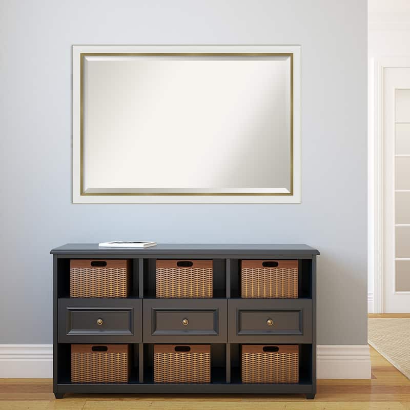 Beveled Bathroom Wall Mirror - Eva White Gold Narrow Frame