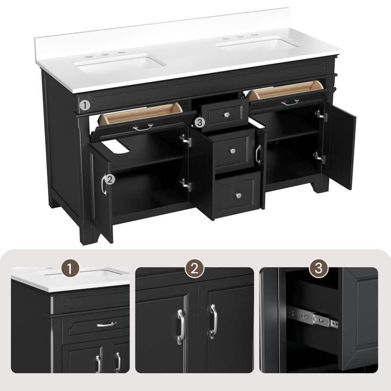 60-Inch Double Sink Bathroom Vanity – Clean Elegant Style in Solid Wood and MDF Blend