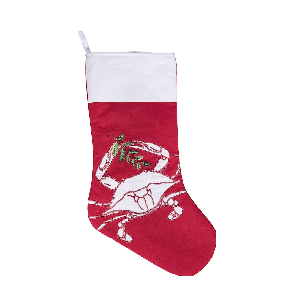 8.5" x 20" Holiday Crab Holding Holly Branch Christmas Stocking
