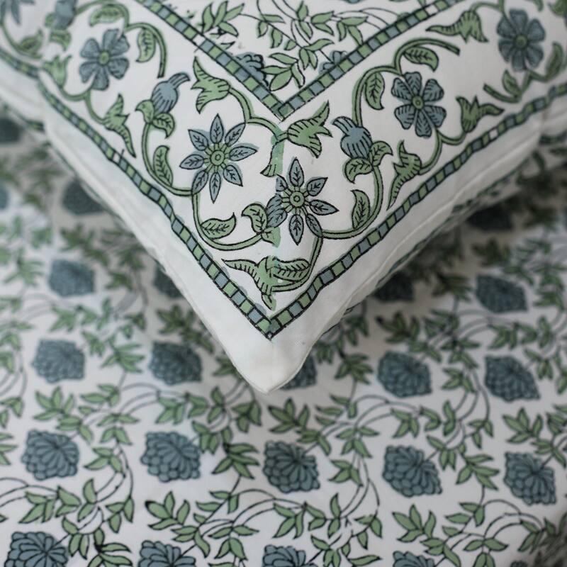 Fabdivine Handmade Block Print Flat Sheet or Bed Sheet Cotton Fabric Floral Home Decor