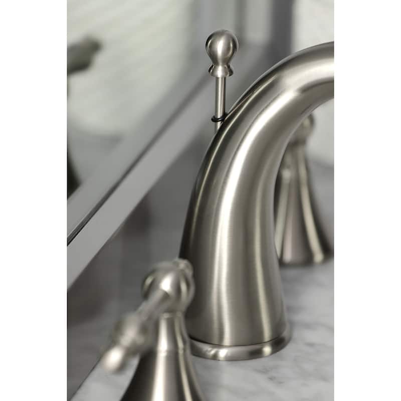 Kingston Brass Naples Deck Mount Widespread Bathroom Faucet with Brass Pop-Up