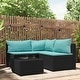 preview thumbnail 77 of 100, vidaXL Patio Corner Sofa with Cushions Black/Brown/Gray Poly Rattan 24.8" x 24.8" x 22.6" 4-Piece - Black/Water blue