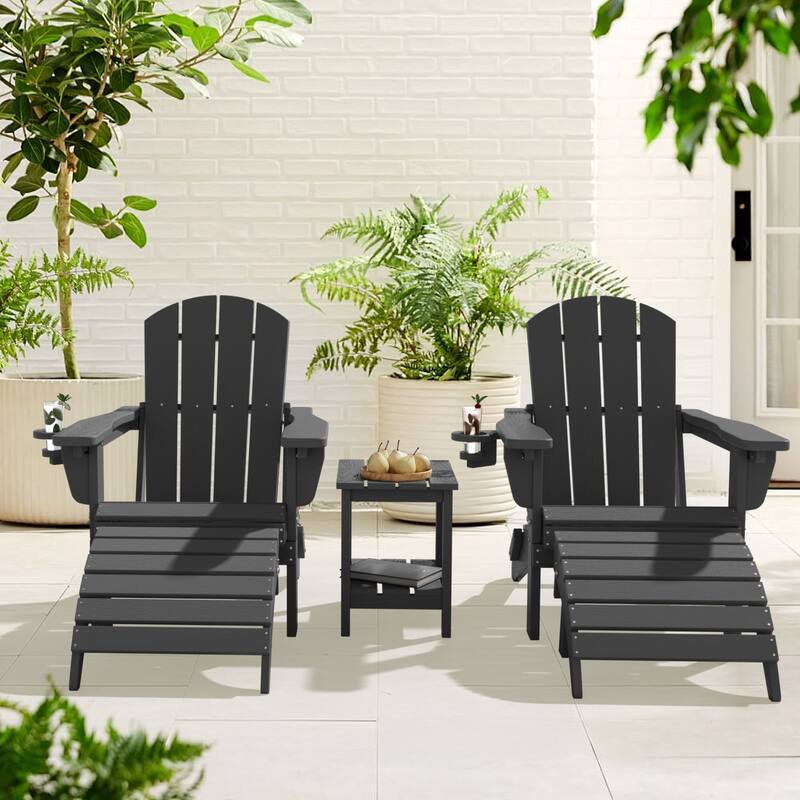 5-Piece Adjustable Plastic Patio Adirondack Chairs With Side Table Set