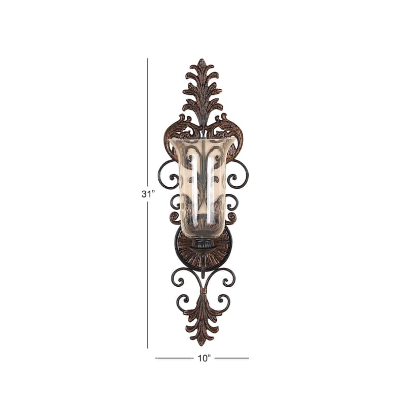 Metal Scroll Weathered Wall Sconce - Bronze - Roche River Decor - 7"W x 10"L x 31"H