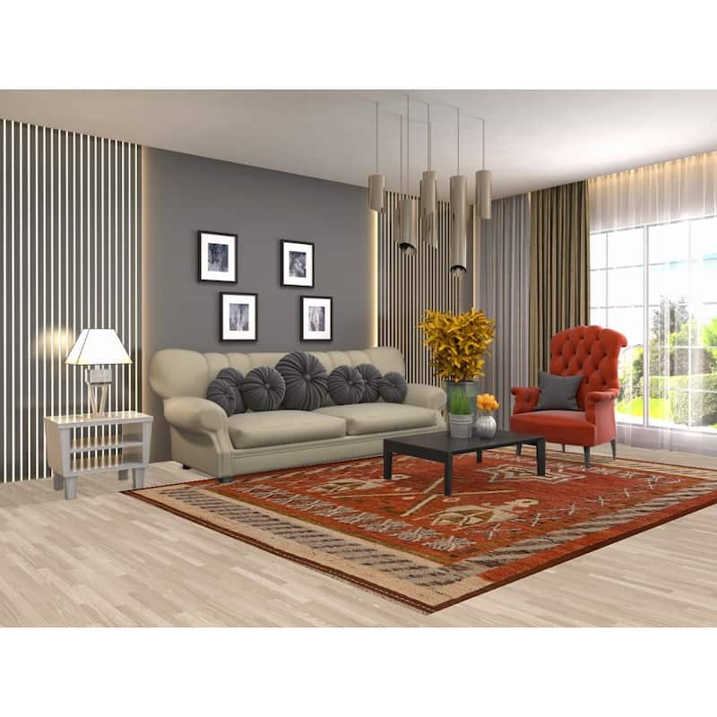 Hand Knotted Oriental 100% Wool Carpet Modern Tribal Oranges & Rust Moroccan Area Rug - 10' 0'' X 7' 1''