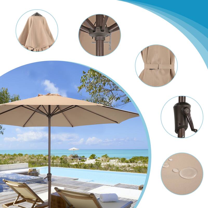 Outdoor 11’ Patio Umbrella with Crank, Base Included