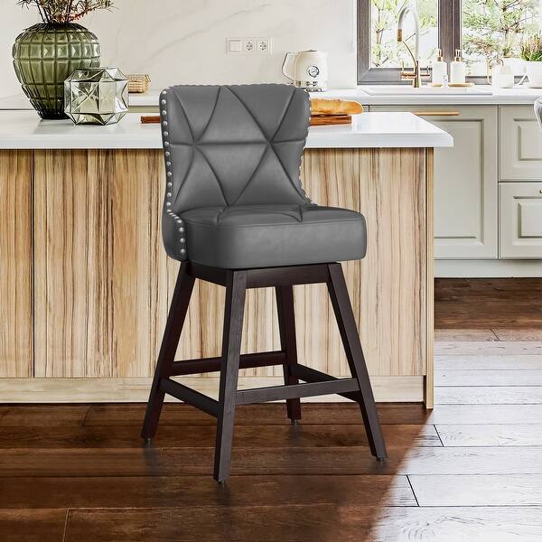 Set Of 4 Modern Counter Height Bar Stools – Solid Wood, Linen Upholstery, 26 Inch Seat