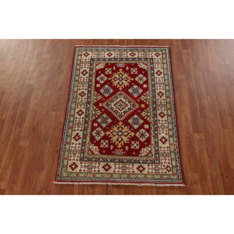 Traditional Kazak Oriental Accent Rug Hand-Knotted Red Wool Carpet - 3'3"x 4'10"