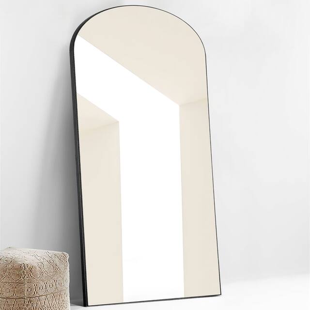 Arched Full Length Wooden Black Framed Wall Mirror - 71"×32"
