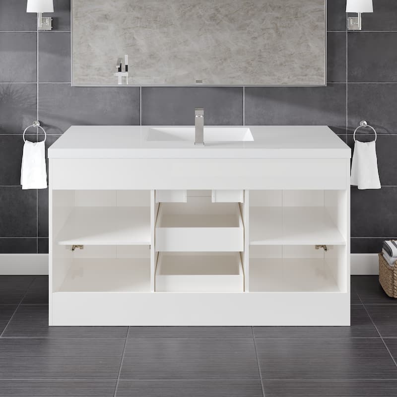 Eviva Lugano 60"W x 20"D Bathroom Vanity with White Acrylic Countertop and Integrated Sink