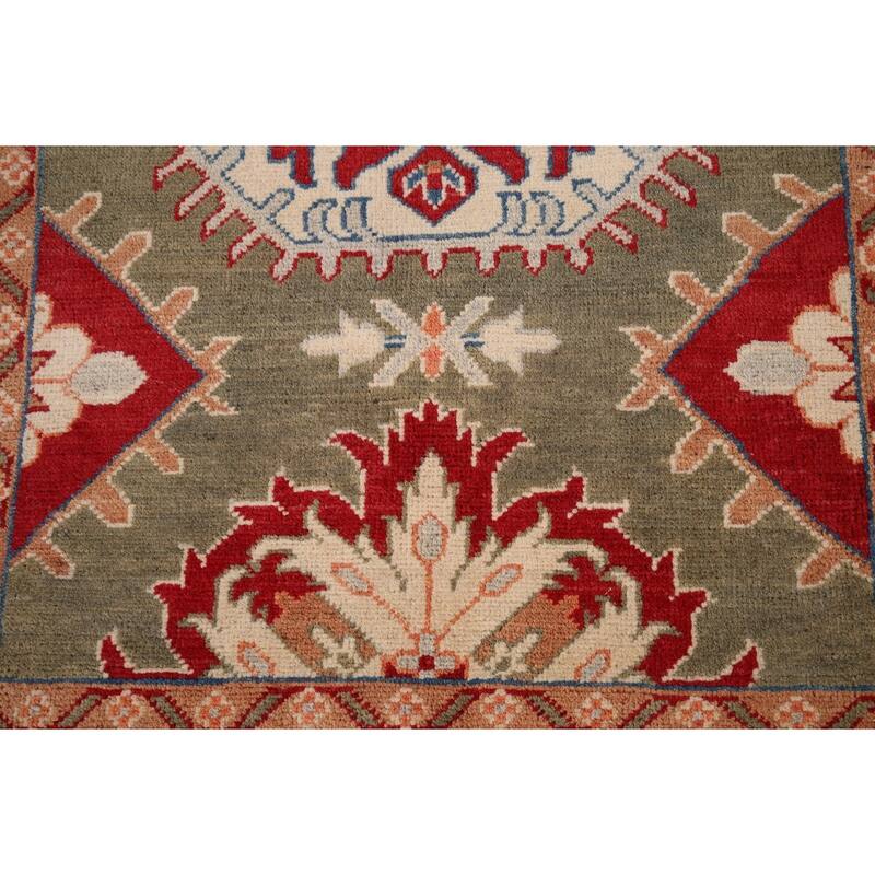 Geometric Kazak Oriental Foyer Rug Handmade Wool Carpet - 3'2" x 4'9"