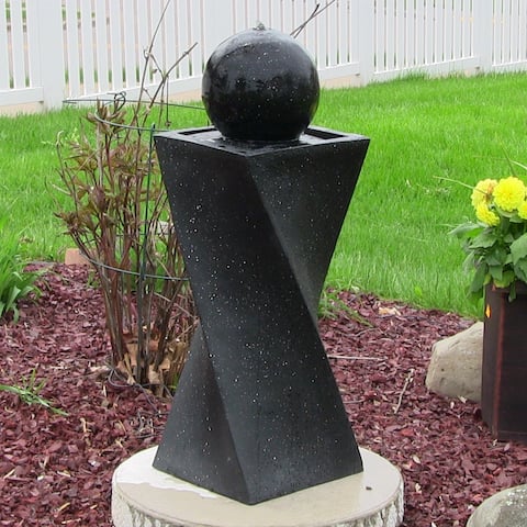 Black Ball Solar Outdoor Water Fountain with Battery 30" w/ LED Light