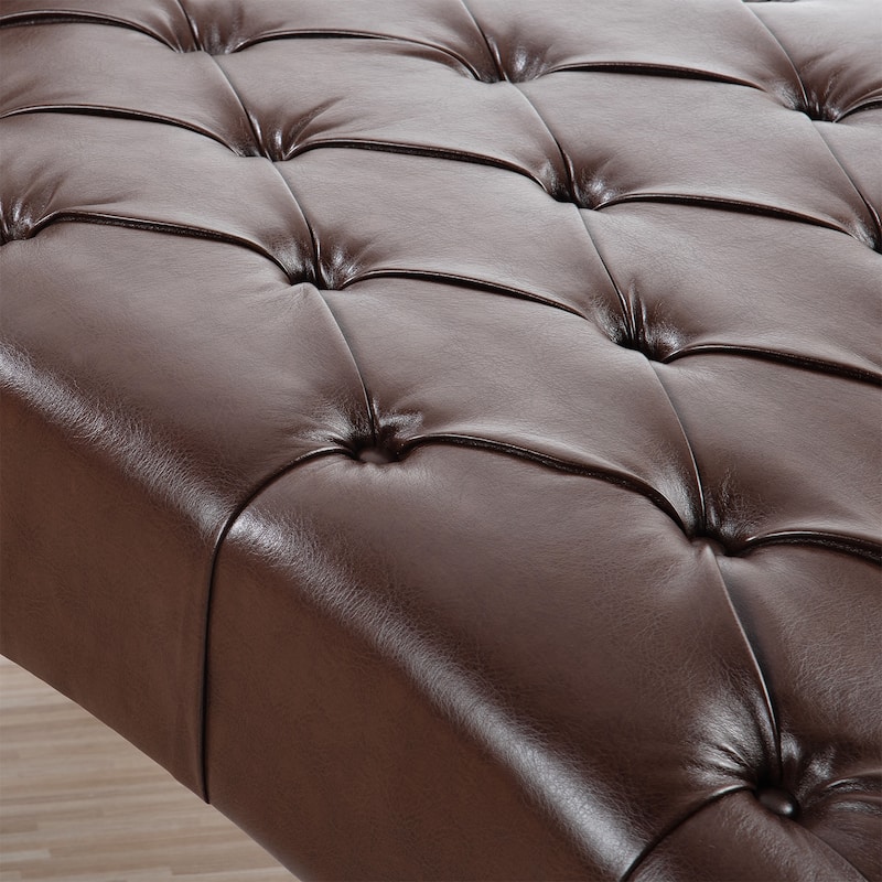 Dark Brown 25.39" PU Upholstered Buttons Tufted Chaise Lounge Chair