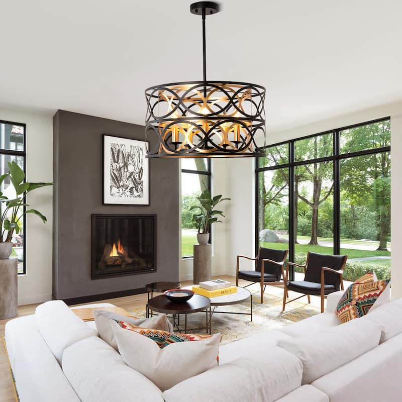 Oaks Aura Metal Chandelier,Caged Pendant Light,Modern Fixture with Adjustable Downrod and E12 Bulb Base for Living Room,Bedroom