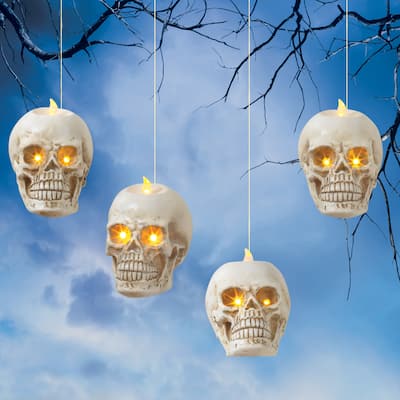Set of 4 4.6in H BO Lighted Hanging Skulls - N/A