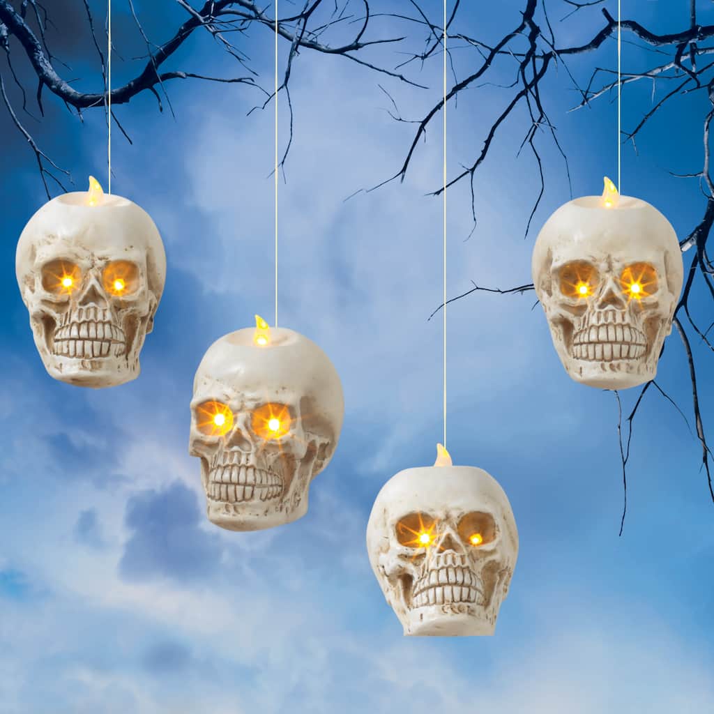 Set of 4 4.6in H BO Lighted Hanging Skulls