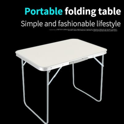 White Portable Folding Table with Metal Edge Reinforcement for Camping and Outdoors Dining - 27.56"L × 19.69"W × 23.62"H