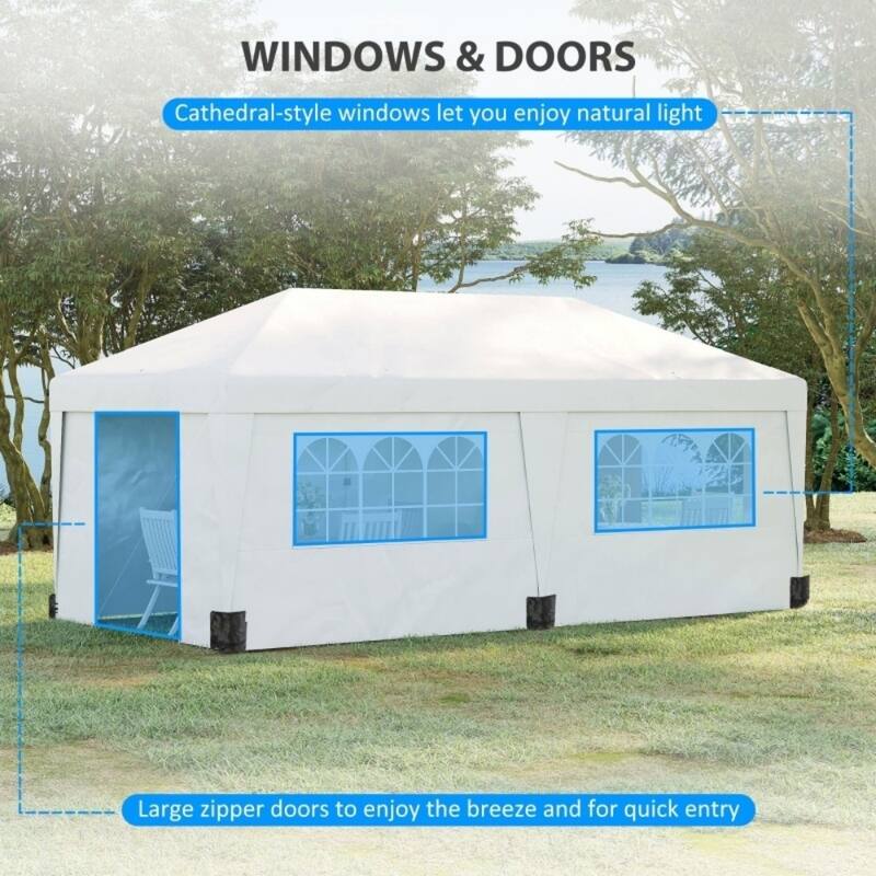 Foldable Pop-Up Gazebo Party Tent with Adjustable Legs and Windows 2 Doors Included Carry Bag - 232.25" L x 117" W x 112.25" H