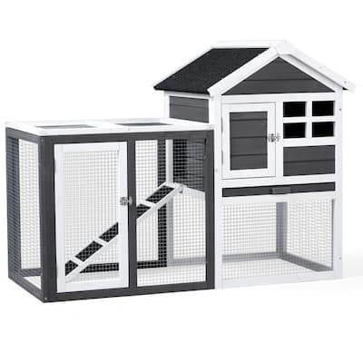 Wooden Rabbit Hutch Outdoor Chicken Coop Indoor Bunny Cage with Run - N/A