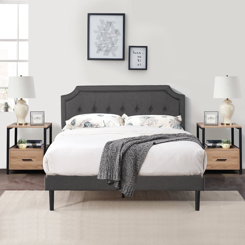 VECELO 3-Pieces Modern Upholstered Bed with Height Adjustable Headboard and Nightstands Sets