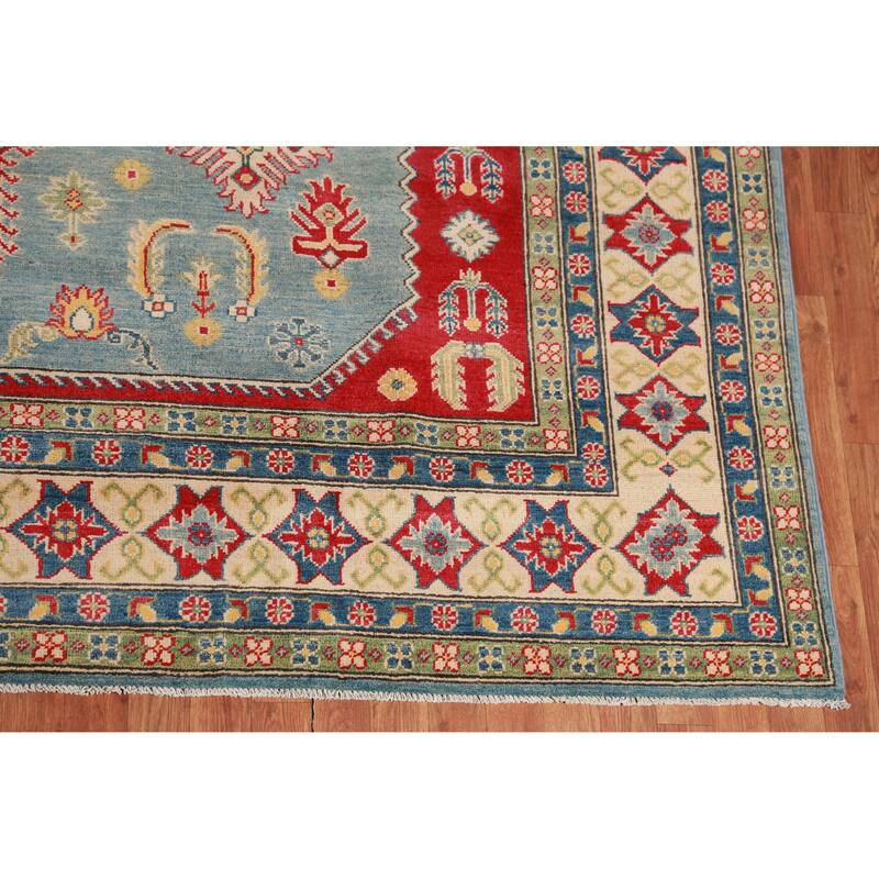 Hand Knotted Oriental 100% Wool Carpet Traditional Geometric Navy Blue & Blues Kazak Area Rug - 16' 3'' X 9' 10''