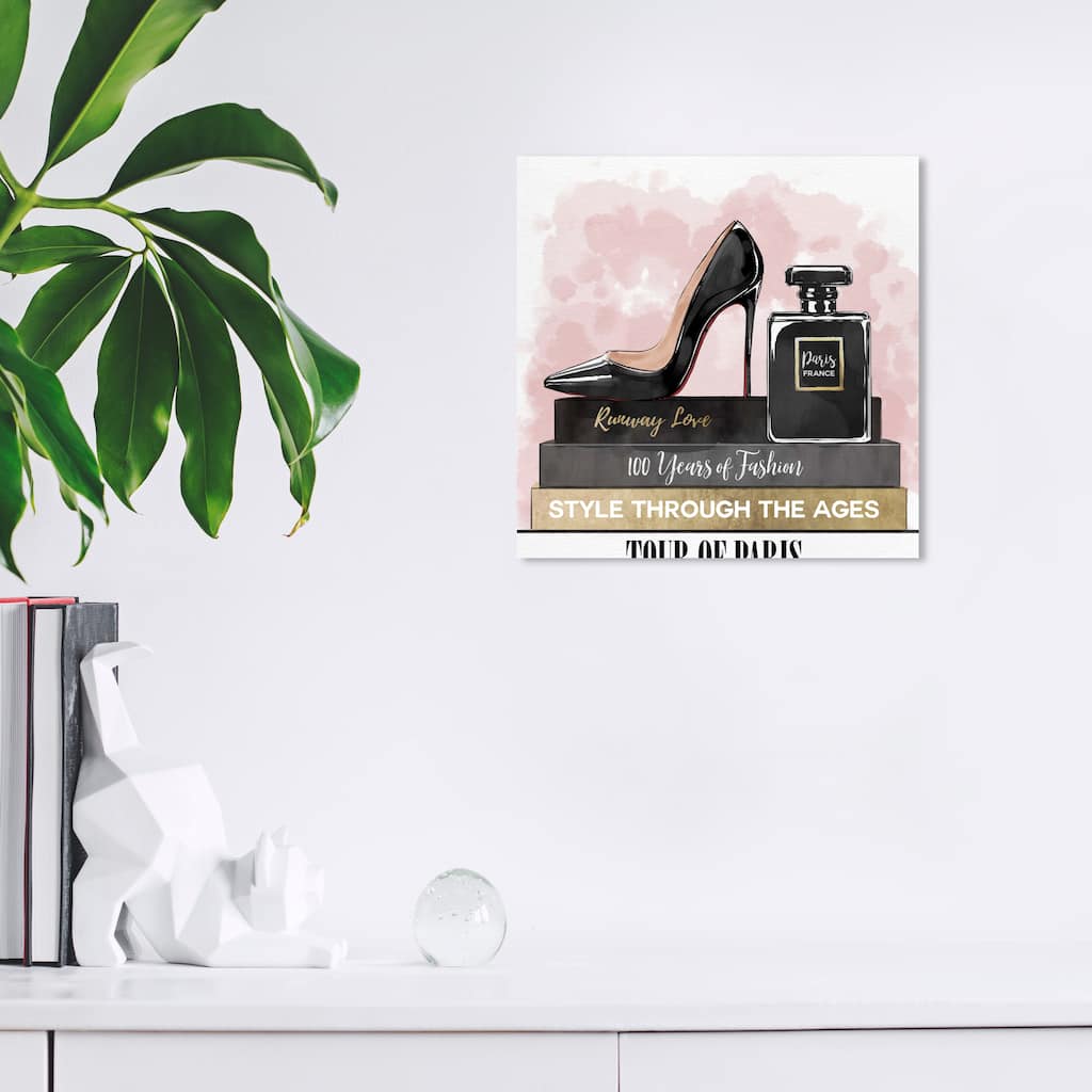 Wynwood Studio Canvas Fashion and Glam Glam Heels and Books Simple Pink Modern & Contemporary Wall Art Canvas Print