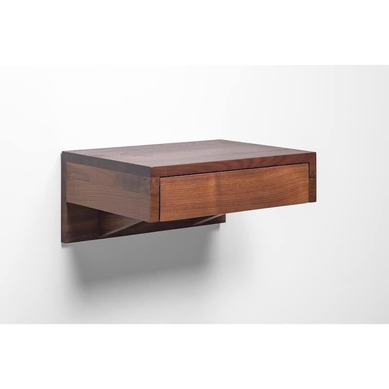 Bo - Walnut Hardwood Floating Nightstand Bedside Table - Small Bedroom Nightstand