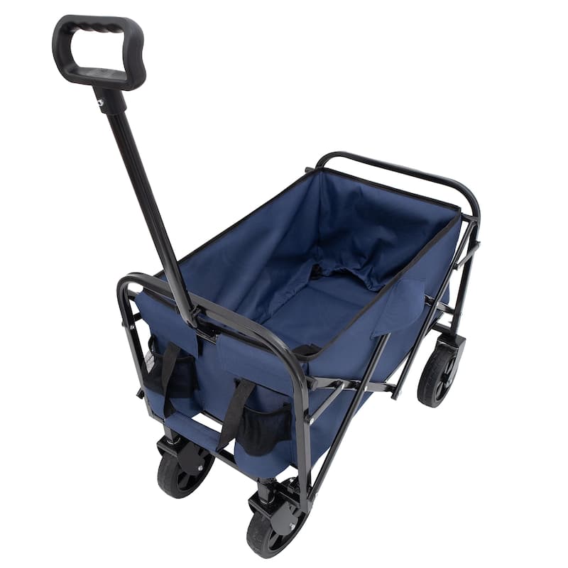 Heavy-Duty Collapsible Utility Wagon - 225lb Capacity with Extension Feature, Dark Blue