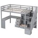 preview thumbnail 10 of 14, Twin Size Loft Bed Space Saving Bed Frame with L-Shaped Desk Cabinet and Storage Staircase Storage Loft Bed - Grey
