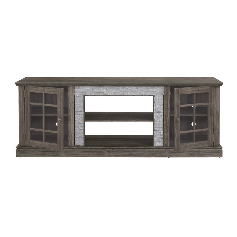 GDFStudio Alice Wood 70" TV Stand with Faux Stone Surround and 2 Door Storage