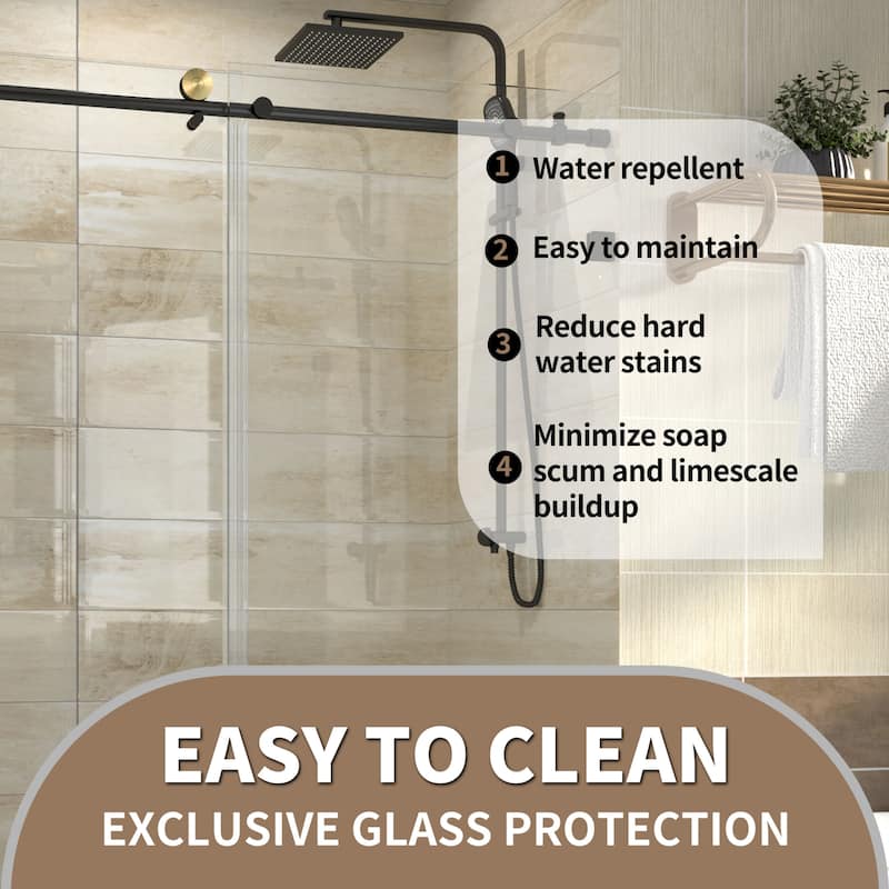 56-60" x 74" Glass Frameless Single Sliding Shower Tub Door in Black - 60*74
