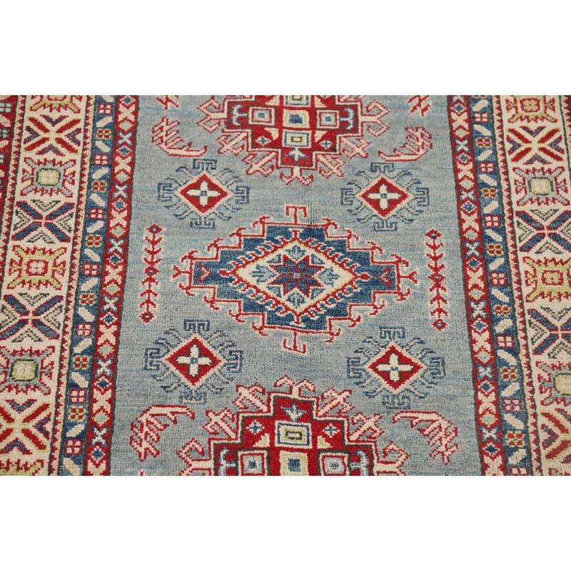 Geometric Blue Kazak Accent Rug Hand-Knotted Wool Carpet - 3'4" x 5'3"